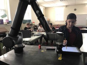 A York Robothon participant uses the robot